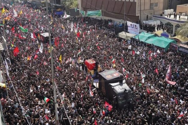 پیکر رهبر شهید ایران در نجف تشییع شد+فیلم